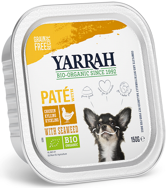 Paté Yarrah para perros con pollo y algas marinas, sin cereales, BIO 