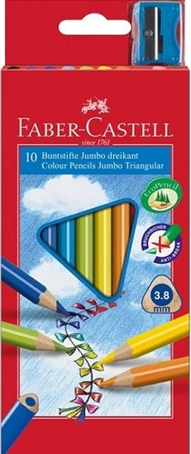 Faber-Castell Bleistifte Dreiecks Jumbo 10 Farben + Spitzer