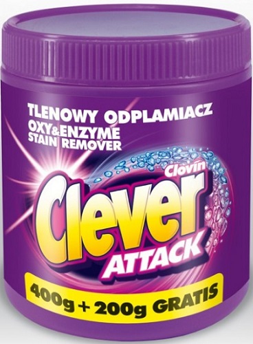 Clovin Clever Attack Tlenowy odplamiacz w proszku do tkanin białych i kolorowych