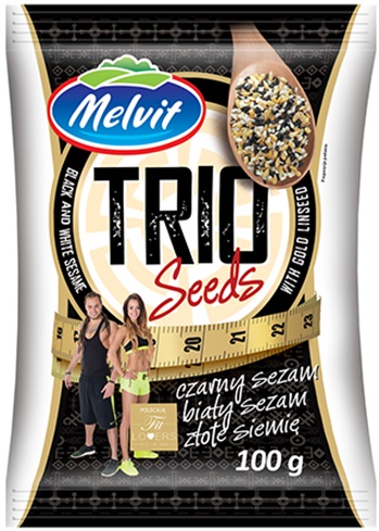 Melvit Trio Seeds mix of black sesame, white sesame seeds, golden flax