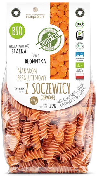 Fabijańscy Makaron z soczewicy czerwonej świderki fusilli bezglutenowy BIO