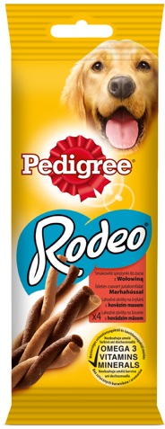 Pedigree Rodeo tasty springs with beef. A delicacy for adult dogs