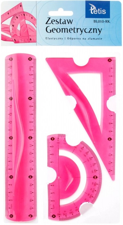 Tetis Zestaw geometryczny elastyczny, różowy z linijką 20 cm