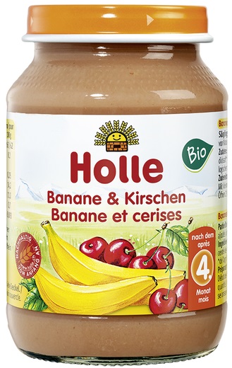 Holle. Ökologischer Nachtisch Banane mit Kirsche Gluten-freies BIO