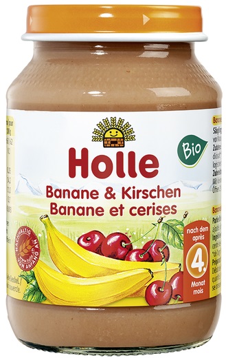 Holle. Postre ecológico. Plátano con cereza. BIO sin gluten.