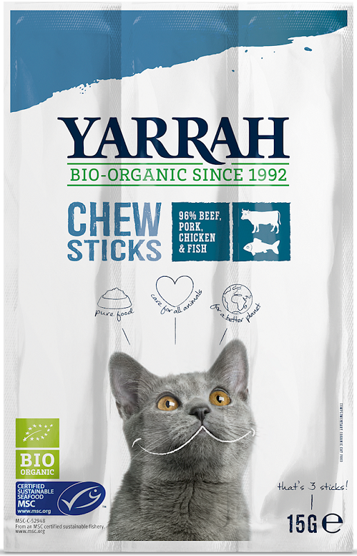 Yarrah Przysmaki dla kota pałeczki do gryzienia z wołowiną i rybą 3x5g BIO