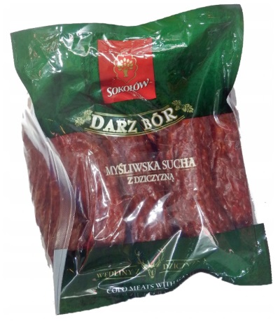 Sokołów Darz Bór kiełbasa Myśliwska z dziczyzną, produkt wagowy