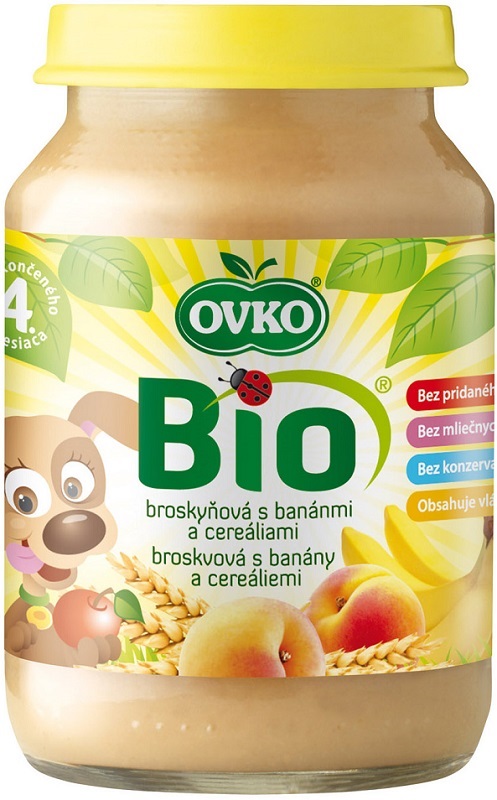 Ovko Eco-friendly dessert, peach, banana, BIO cereals
