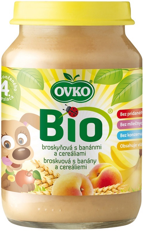 Ovko postre ecológico, melocotón, plátano, BIO cereales