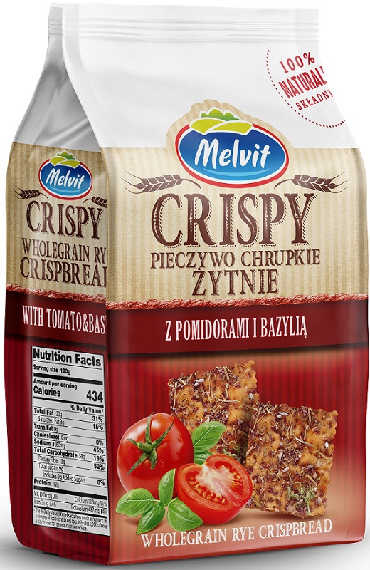 Melvit Crispy Rye crispbread with tomatoes and basil