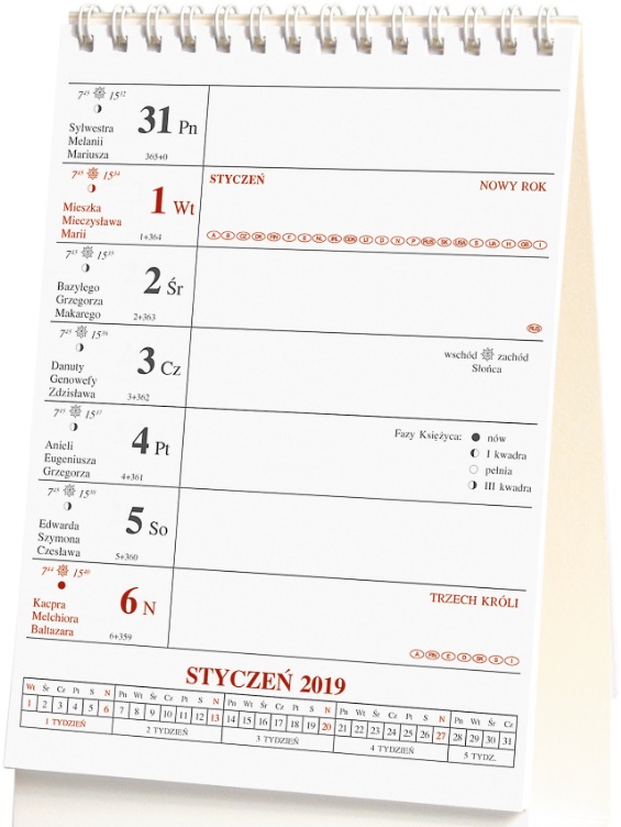 Tischkalender stehende vertikale Spirale 2019 A5