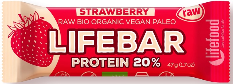 Lifefood Baton truskawkowy  proteinowy z białkiem ryżowym BIO