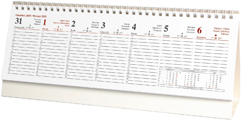 Calendario de escritorio espiral horizontal 2019