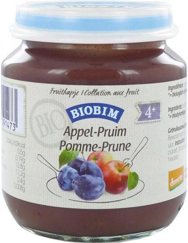 Biobim Umweltfreundlicher Fruchtnachtisch mit Apfel und Pflaume oben