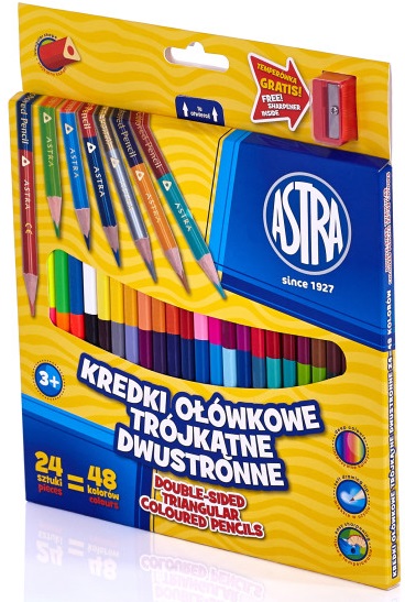 Карандаши Astra Pencil двухсторонние треугольные 24 штуки / 48 цветов с точилкой