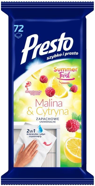 Presto Universal moist wipes with a raspberry and lemon scent