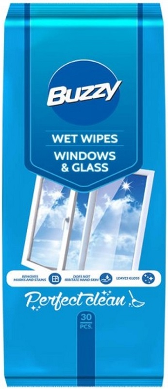 Buzzy Wet wipes for cleaning glass and glass surfaces