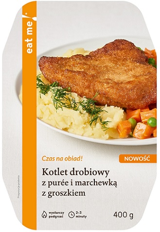 Eat Me Kotlet drobiowy z puree i marchewką z groszkiem