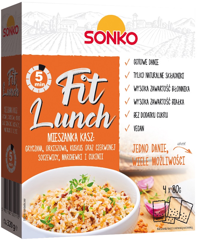 Sonko Fit Lunch Mischung aus Buchweizen, Dinkel, Couscous und roten Linsen, Karotten und Zucchini 4x80g