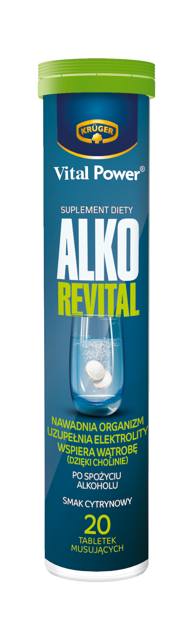 Vital Power Alko Revital Suplement diety. 20 tabletek musujących o smaku cytrynowym.