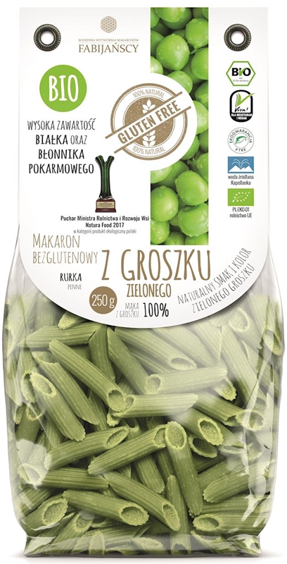 Fabijańscy Pasta with green peas, penne tube, gluten-free BIO