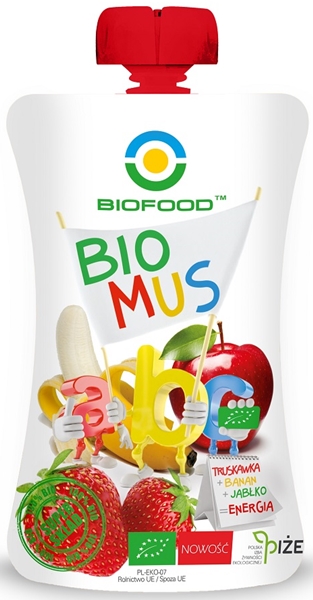 Bio Food Mus truskawkowo - bananowo  - jabłkowy BIO bezglutenowy