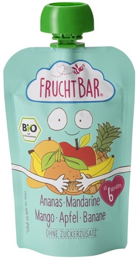 Fruchtbar fruit mousse pineapple, mandarin, mango, apple, banana BIO