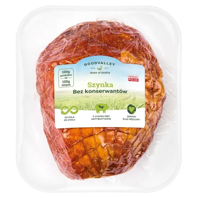Goodvalley Ham ohne Konservierungsstoffe aus dem Anbau ohne Verwendung von Antibiotika und ohne GVO.