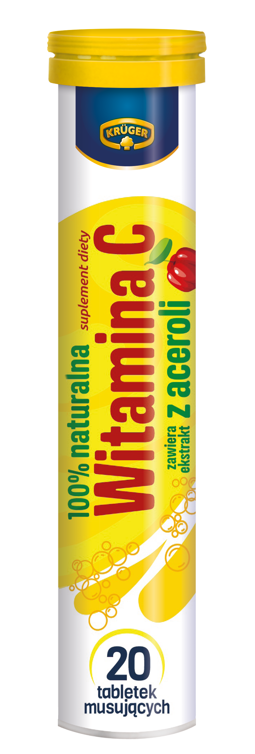 Krüger Tabletas efervescentes 100% naturales de vitamina C con sabor a cereza