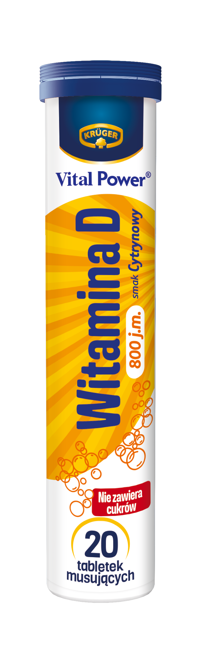 Vital Power Witamina D 800 j.m. Suplement diety. 20 tabletek musujących o smaku cytrynowym.