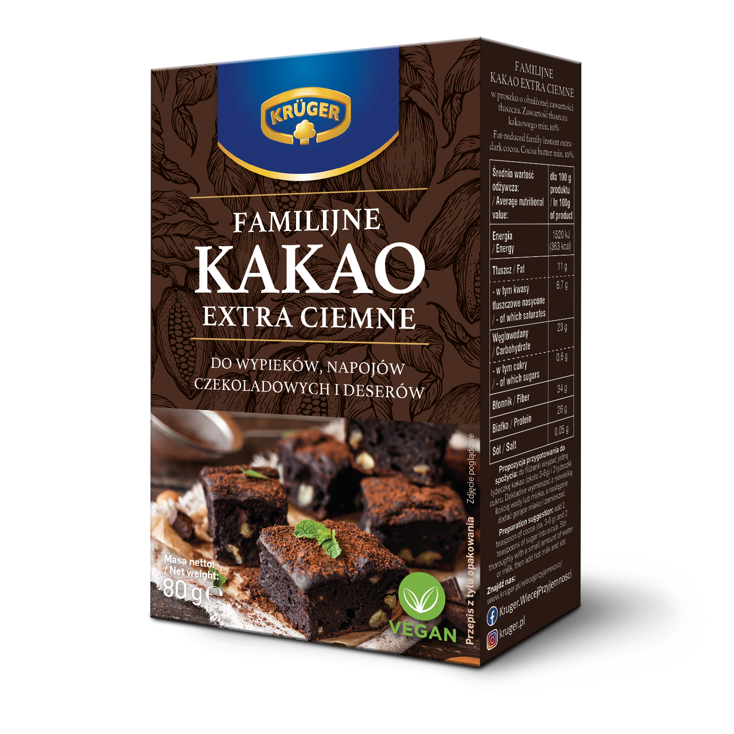 Kruger Familijne kakao extra ciemne w proszku o obniżonej zawartości tłuszczu