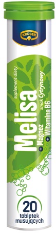 Krüger Melisa+Magnez+Wit. B6 Suplement diety. 20 tabletek musujących o smaku cytrynowym.
