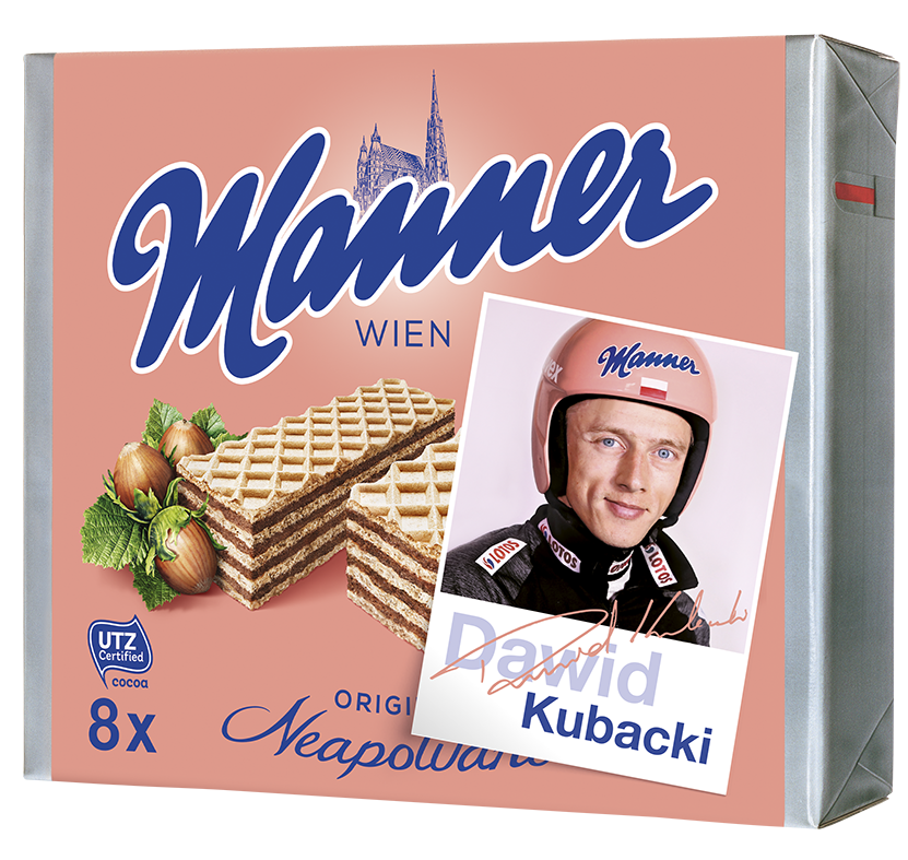 Вафли Krüger Manner с ароматом орехов Неаполитанер с изображением Давида Кубацкого