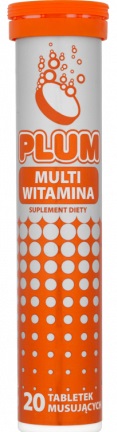 Plum Multiwitamina Suplement diety. 20 tabletek musujących o smaku pomarańczowym.