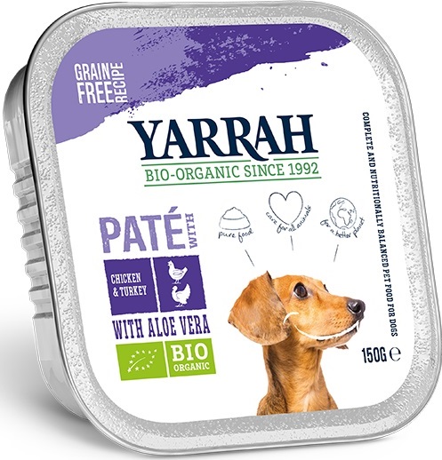 Yarrah Pasztet dla psa z kurczaka, wołowiny i indyka z aloesem BIO