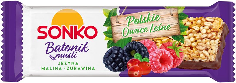 Barras Sonko Muesli Frutas del Bosque Polaco moras, frambuesas, arándanos