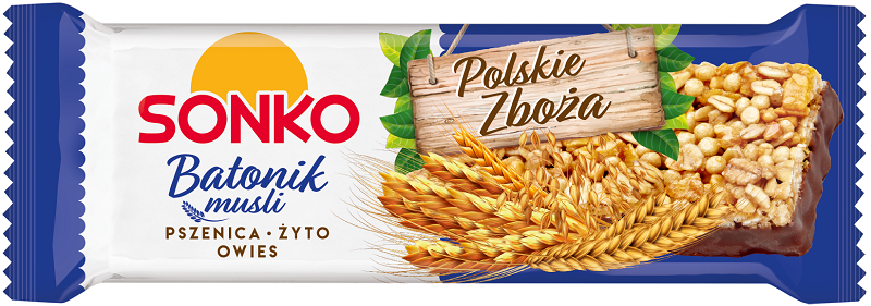 Barra de cereal muesli polaca Sonko trigo, centeno, avena