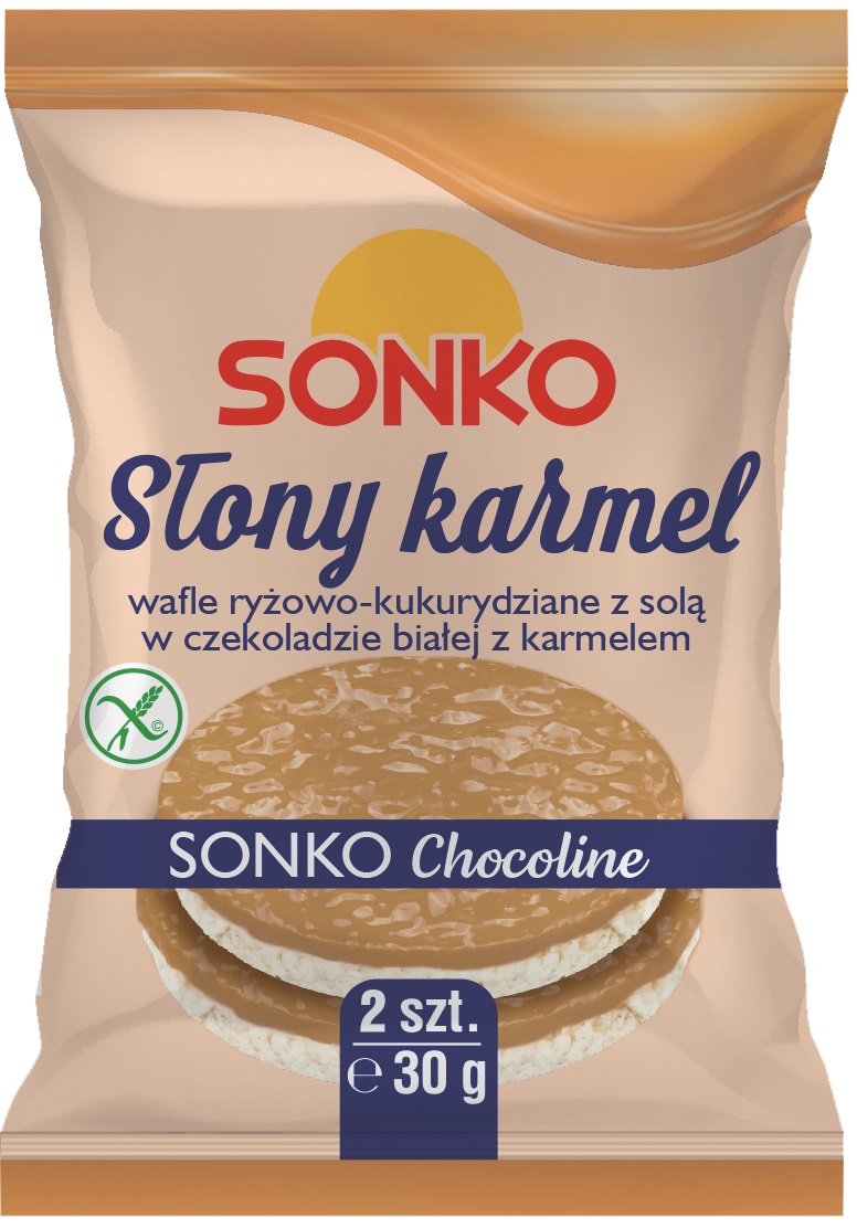 Sonko Wafle ryżowo-kukurydziane z solą w czekoladzie białej z karmelem