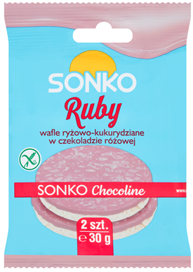 Sonko Wafle ryżowo-kukurydziane w czekoladzie różowej