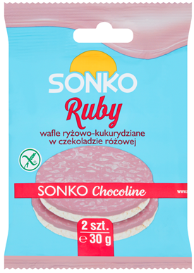 Sonko Rice-corn wafers in pink chocolate