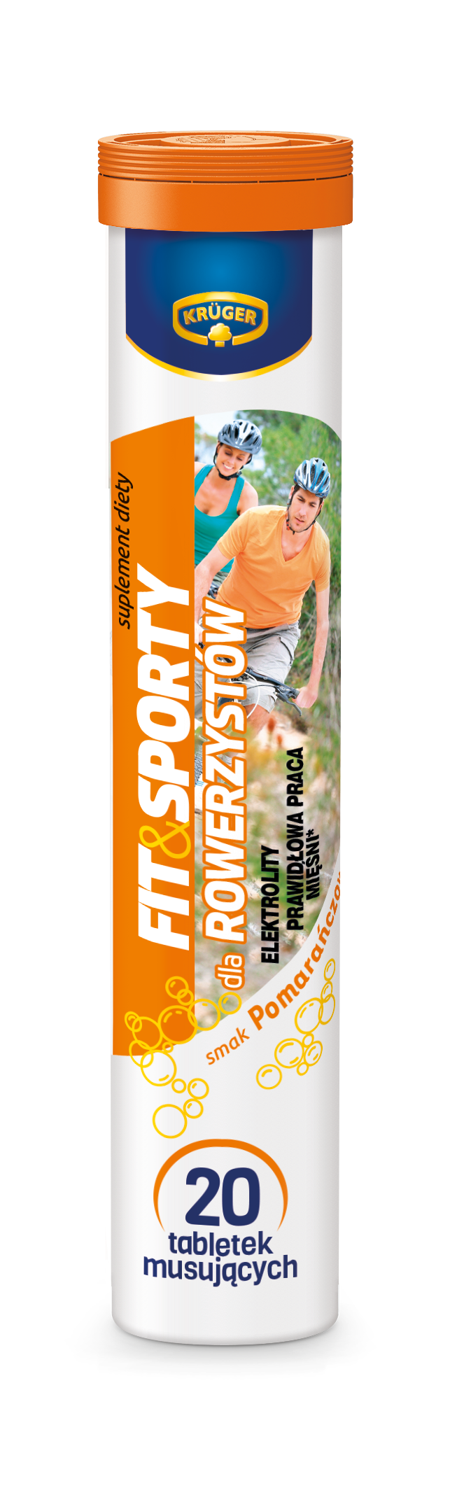 Krüger Fit&Sporty dla rowerzystów  Suplement diety. Tabletki musujące o smaku pomarańczowym.