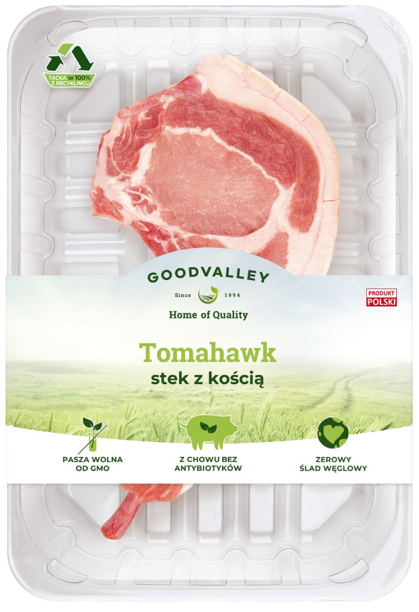 Goodvalley Tomahawk filete de hueso de granjas sin antibióticos y sin OGM.