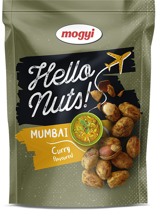 Mogyi Hello Nuts Cacahuetes empanizados con sabor a curry verde