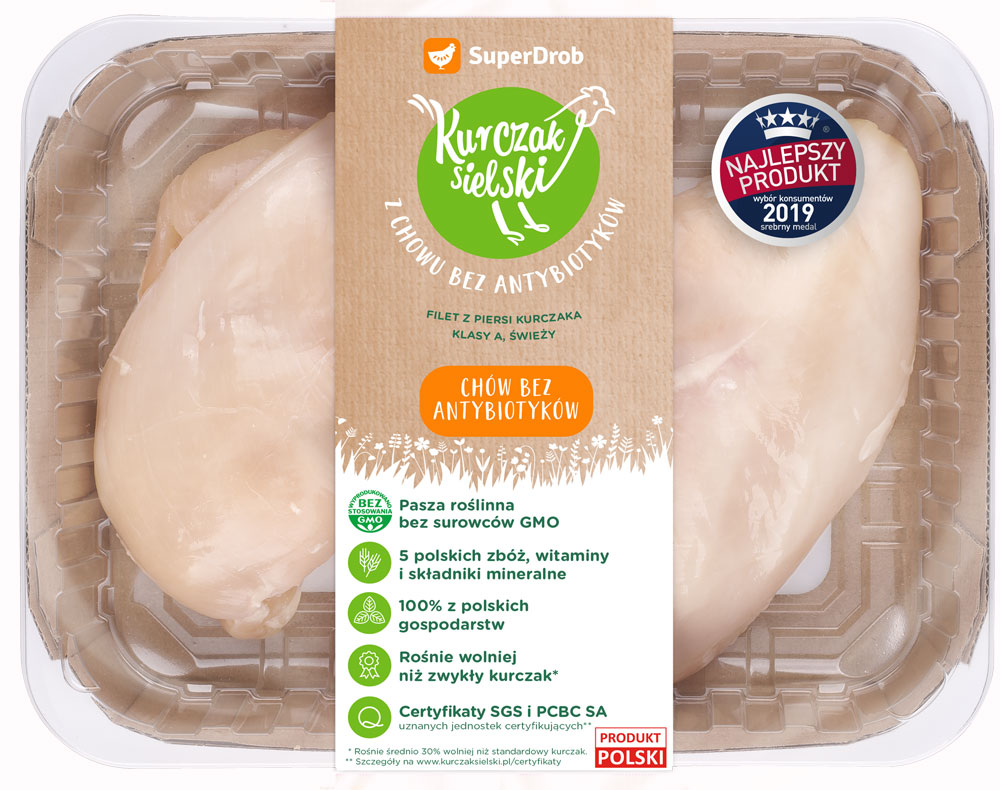 SuperDrob Kurczak Sielski filet z piersi kurczaka klasy A, świeży z chowu bez antybiotyków, bez GMO