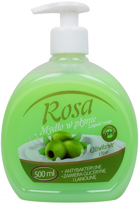 Rosa Flüssigseife mit Spender, Olivenduft, antibakteriell
