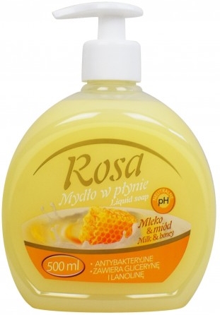 Rosa mydło w płynie z dozownikiem o zapachu mleka i miodu, antybakteryjne