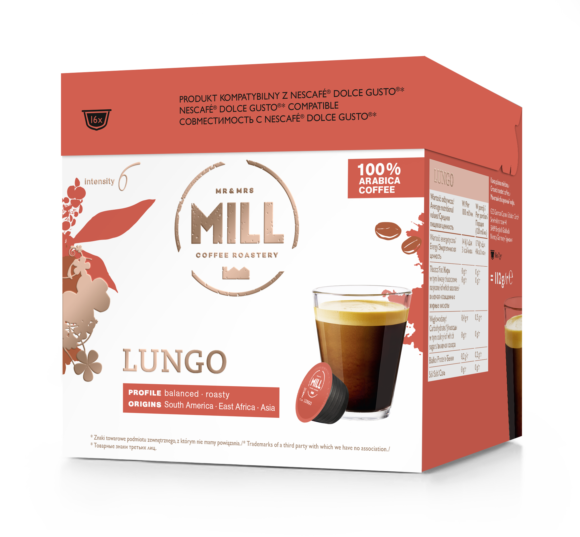 Mr&Mrs Mill Lungo capsules compatible with Dolce Gusto