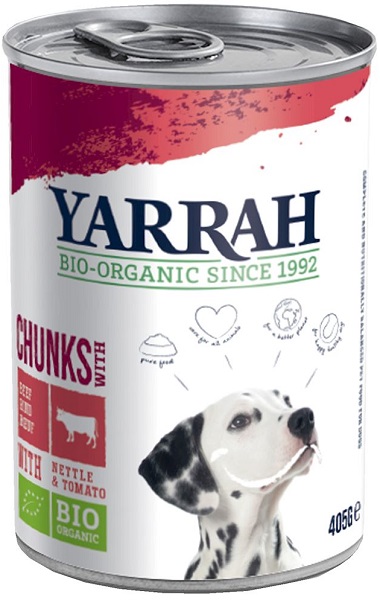 Yarrah Futter für einen ausgewachsenen Hund mit Rind, Brennnessel und Tomate BIO