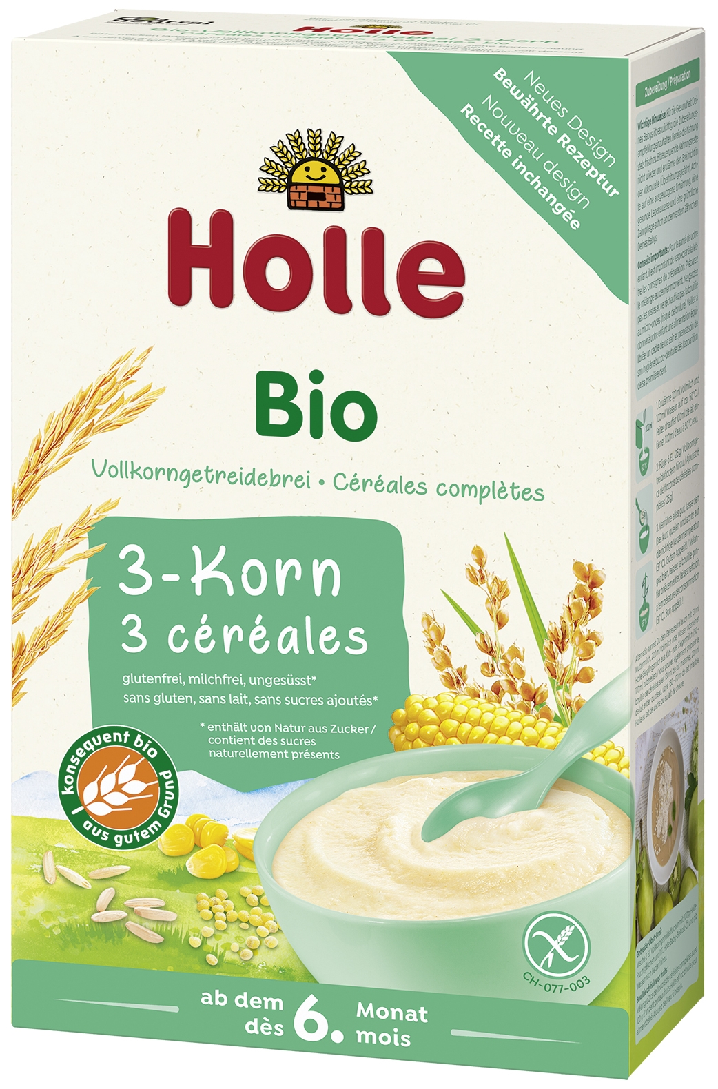 Holle Brei, 3 Körner Reis, Mais und Hirse, milchfrei