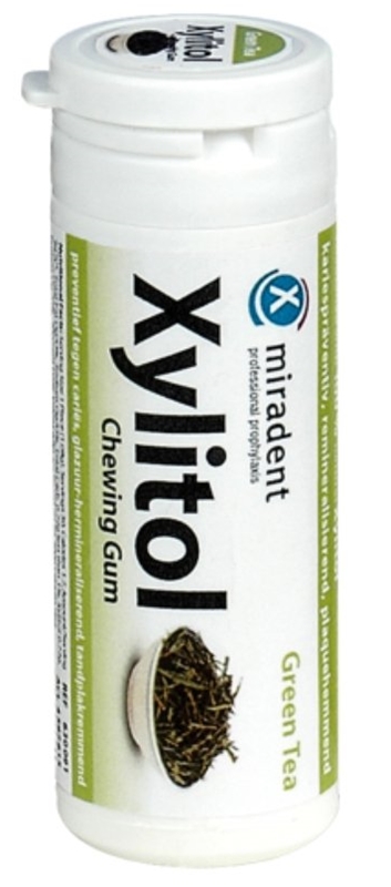 Miradent chewing gum with xylitol, green tea flavor
